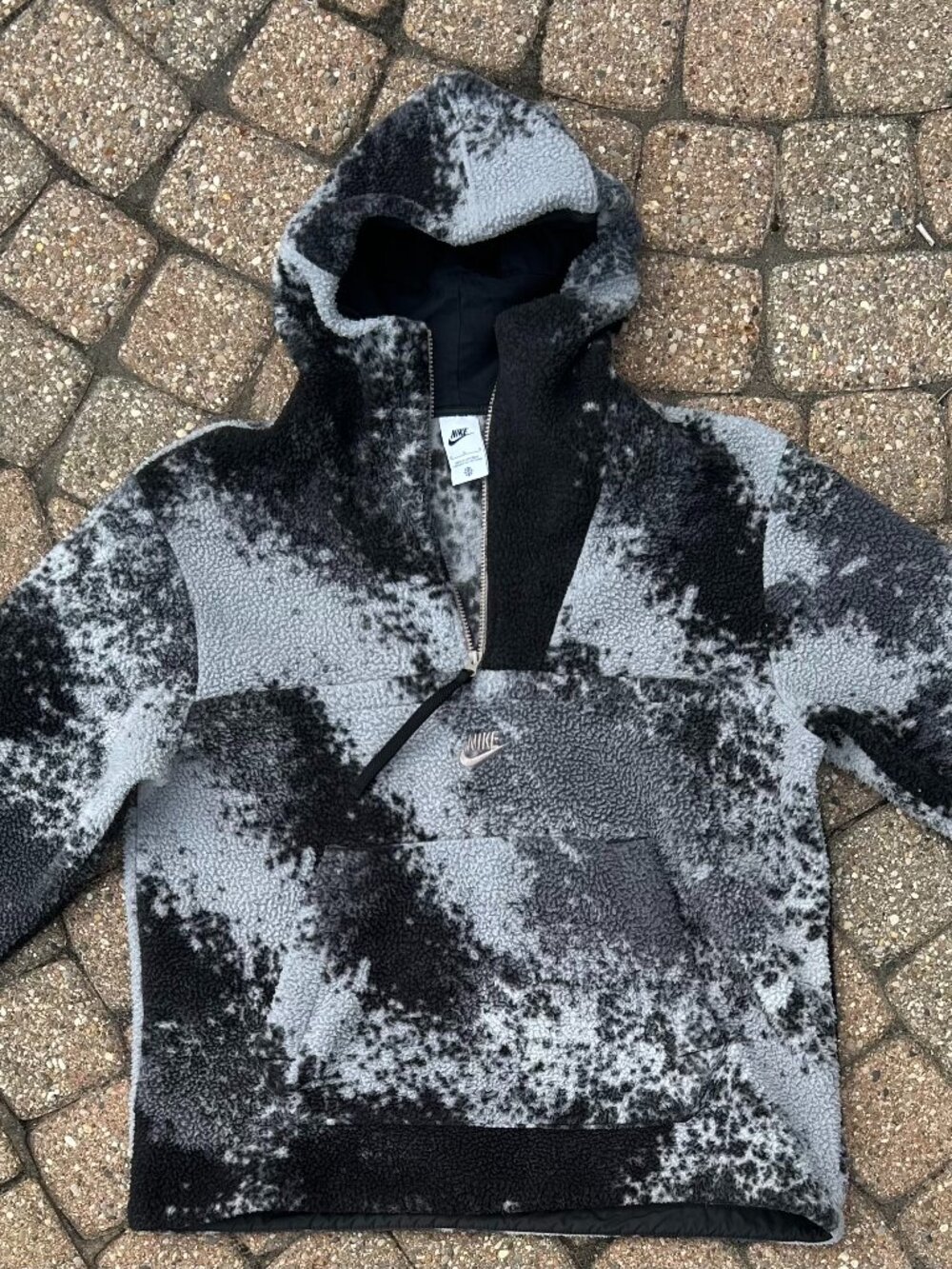 Nike Sportswear Essentials Sherpa Half-Zip Hoodie Grey Black Size M